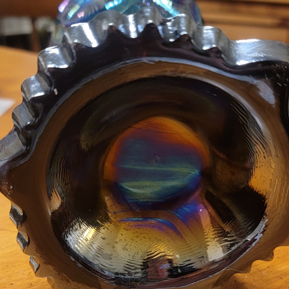 Vintage L. E. Smith Black Carnival Glass Vase